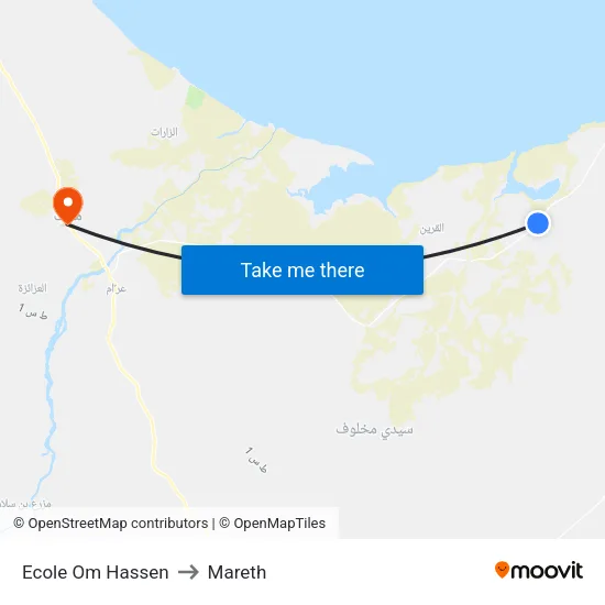 Ecole  Om Hassen to Mareth map