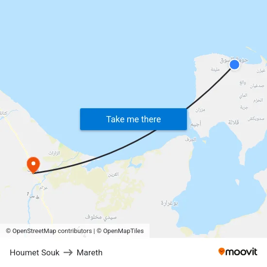 Houmet Souk to Mareth map