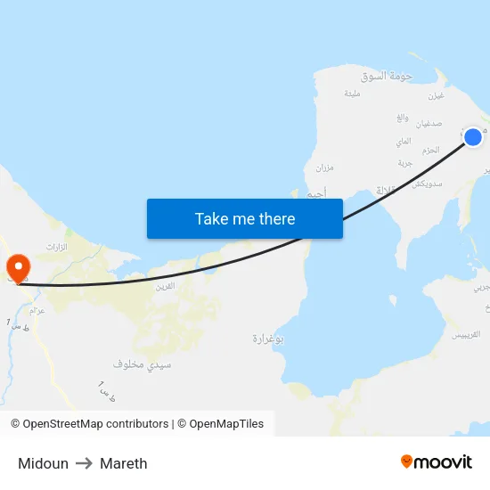 Midoun to Mareth map