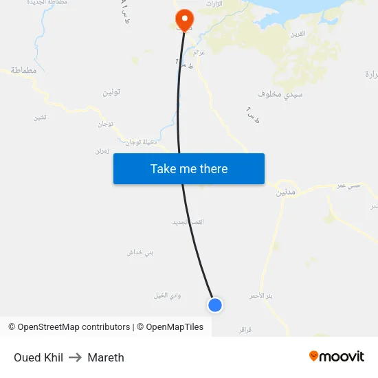 Oued Khil to Mareth map