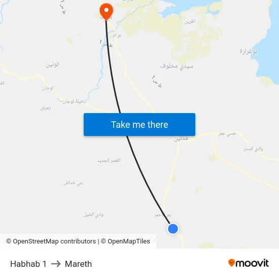 Habhab 1 to Mareth map