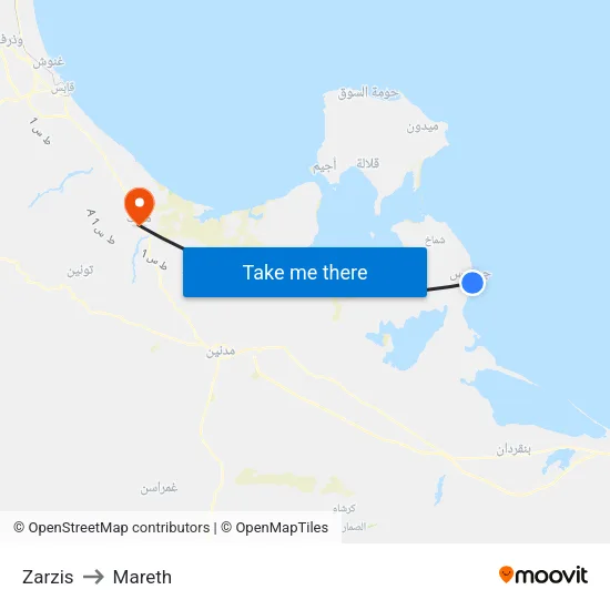 Zarzis to Mareth map