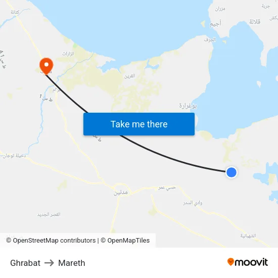 Ghrabat to Mareth map