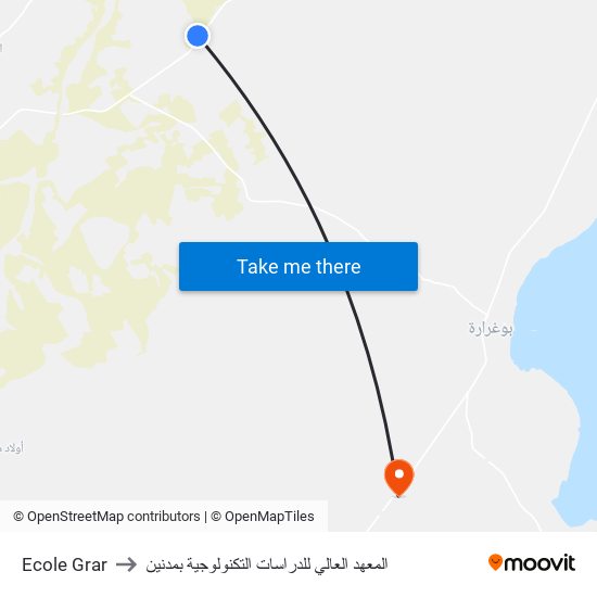 Ecole Grar to المعهد العالي للدراسات التكنولوجية بمدنين map