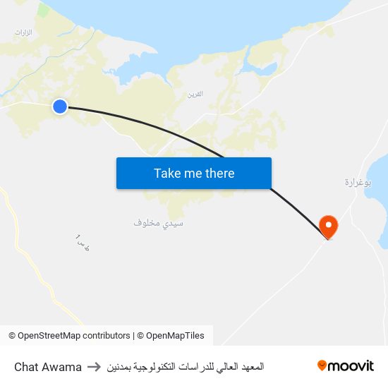 Chat Awama to المعهد العالي للدراسات التكنولوجية بمدنين map