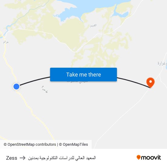 Zess to المعهد العالي للدراسات التكنولوجية بمدنين map