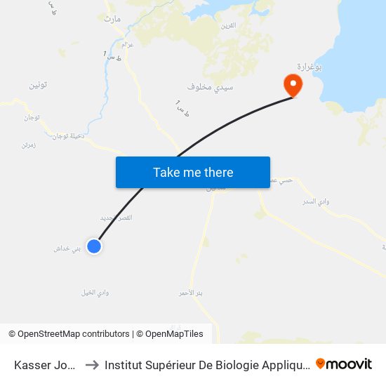 Kasser Jouwamaaa to Institut Supérieur De Biologie Appliquée De Médenine (Isbam) map