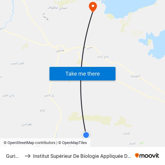 Gurimissa to Institut Supérieur De Biologie Appliquée De Médenine (Isbam) map
