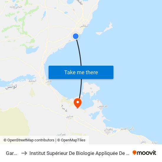 Gargour to Institut Supérieur De Biologie Appliquée De Médenine (Isbam) map