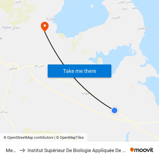 Mesarf to Institut Supérieur De Biologie Appliquée De Médenine (Isbam) map