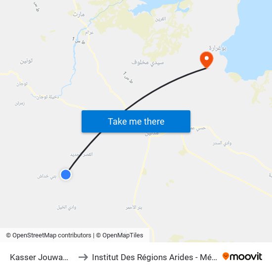 Kasser Jouwamaaa to Institut Des Régions Arides - Médenine map