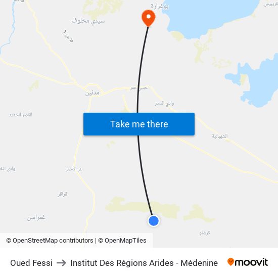 Oued Fessi to Institut Des Régions Arides - Médenine map