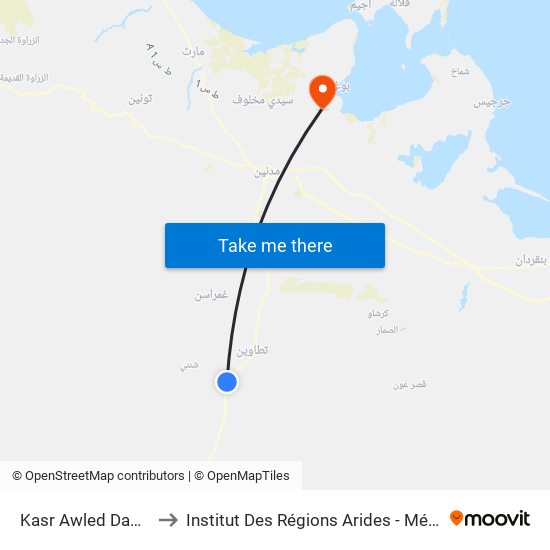 Kasr Awled Dabbeb to Institut Des Régions Arides - Médenine map
