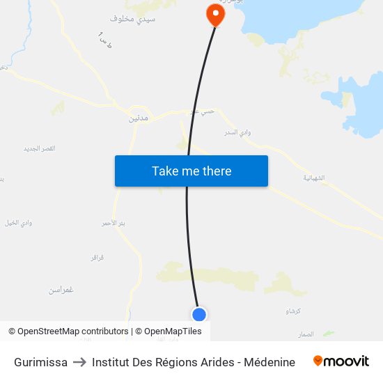 Gurimissa to Institut Des Régions Arides - Médenine map