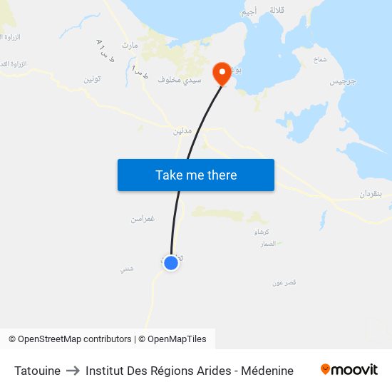 Tatouine to Institut Des Régions Arides - Médenine map