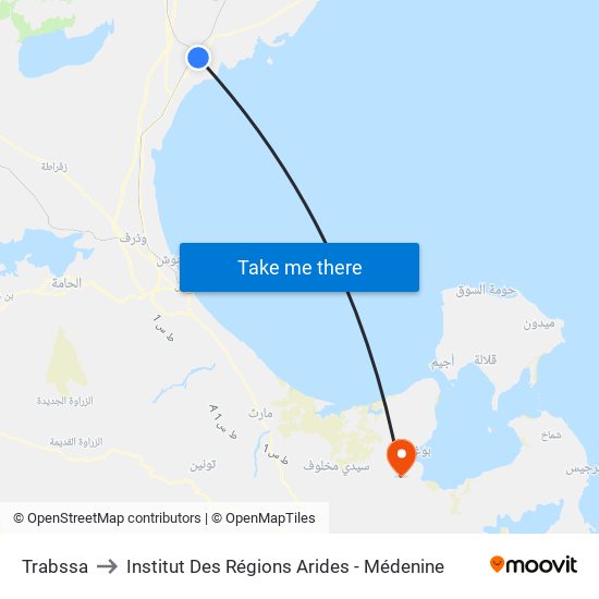 Trabssa to Institut Des Régions Arides - Médenine map