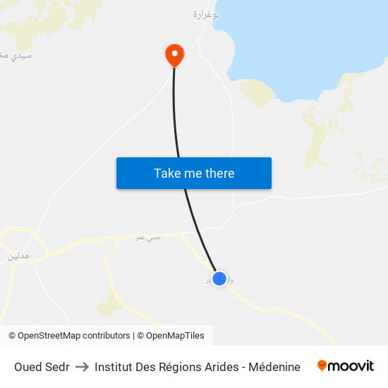 Oued Sedr to Institut Des Régions Arides - Médenine map
