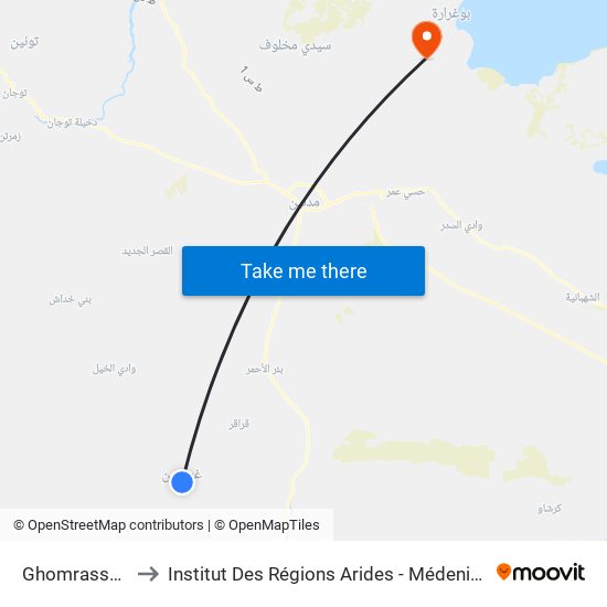 Ghomrassen to Institut Des Régions Arides - Médenine map