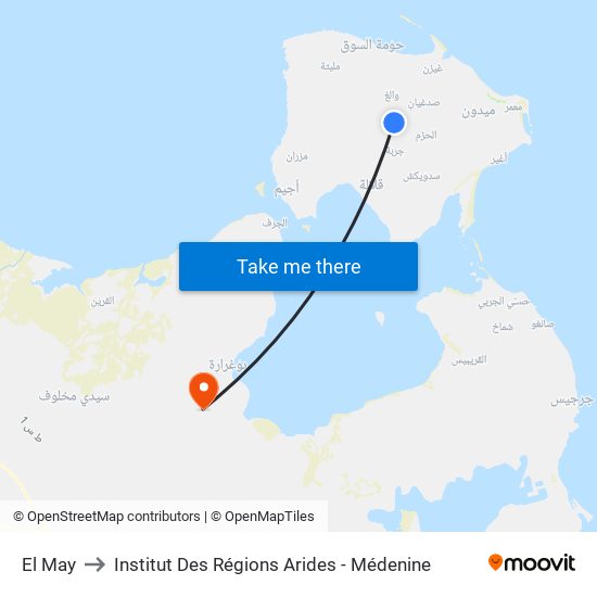 El May to Institut Des Régions Arides - Médenine map