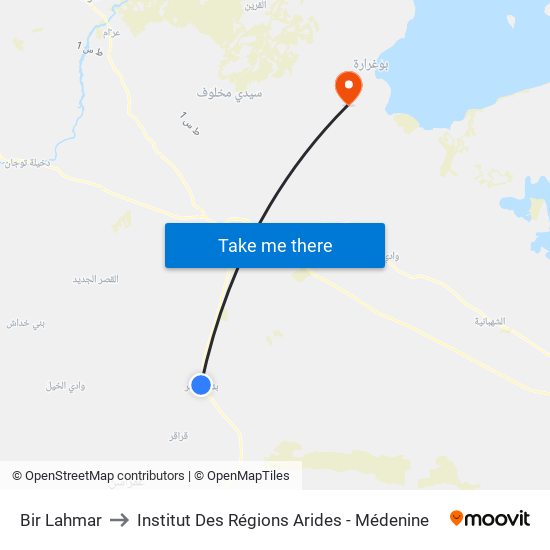 Bir Lahmar to Institut Des Régions Arides - Médenine map