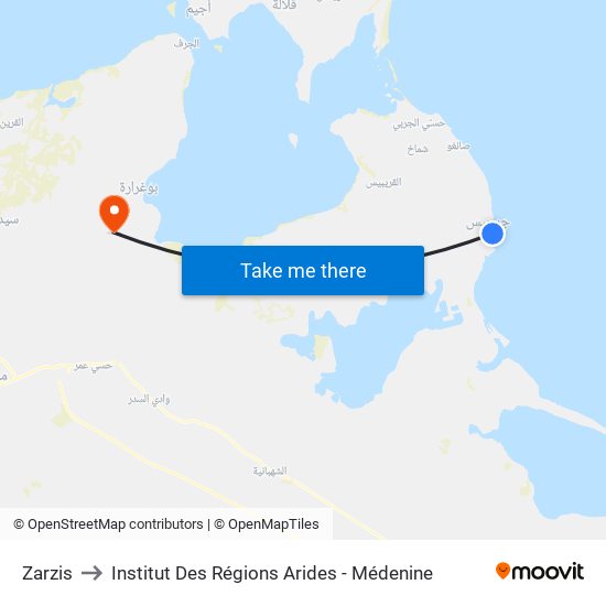Zarzis to Institut Des Régions Arides - Médenine map