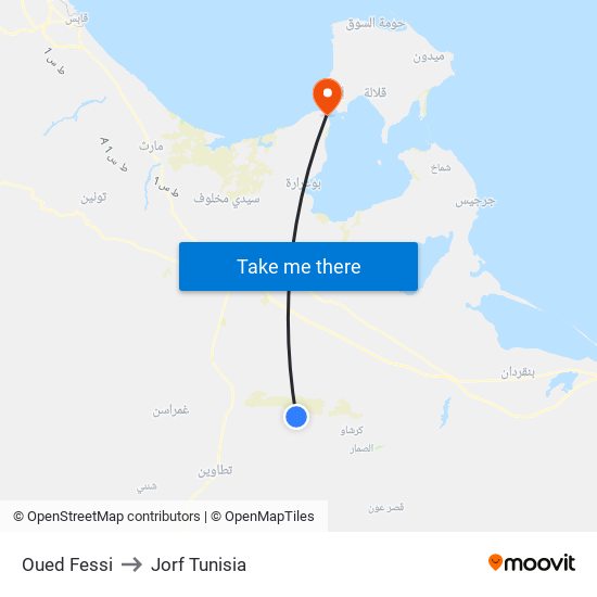 Oued Fessi to Jorf Tunisia map