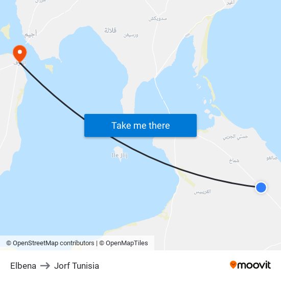 Elbena to Jorf Tunisia map