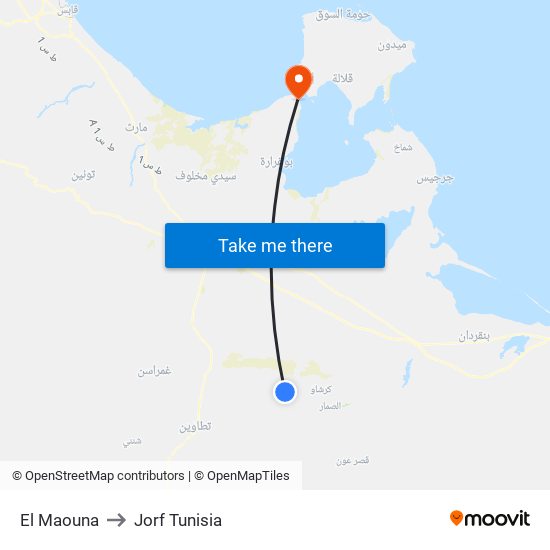 El Maouna to Jorf Tunisia map