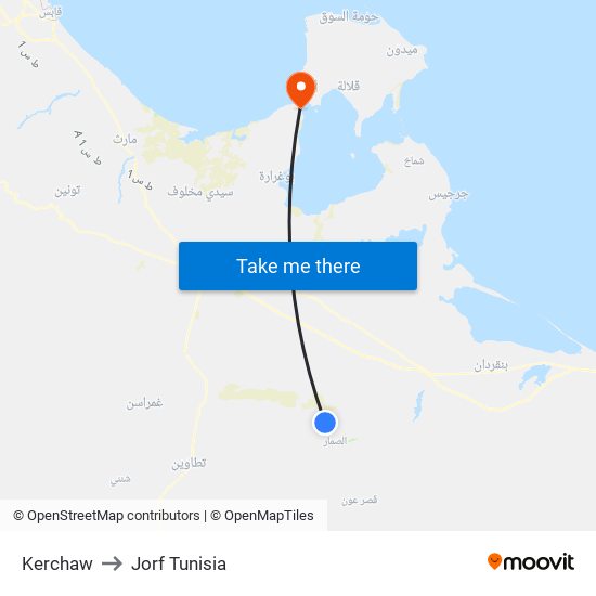 Kerchaw to Jorf Tunisia map