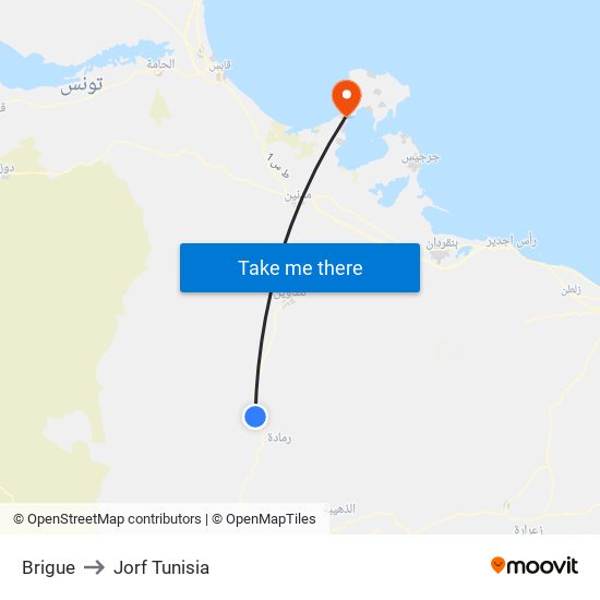Brigue to Jorf Tunisia map