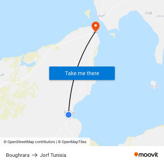 Boughrara to Jorf Tunisia map