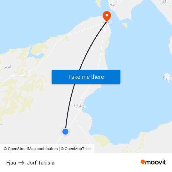 Fjaa to Jorf Tunisia map