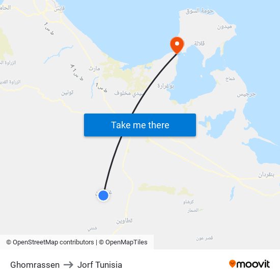 Ghomrassen to Jorf Tunisia map