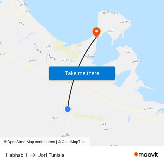 Habhab 1 to Jorf Tunisia map