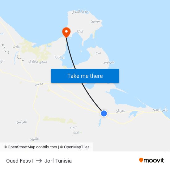 Oued Fess I to Jorf Tunisia map