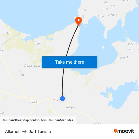 Allamet to Jorf Tunisia map