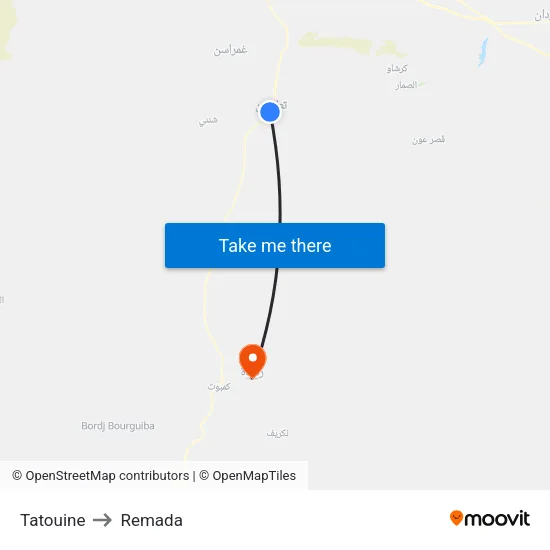 Tatouine to Remada map