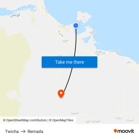 Twicha to Remada map