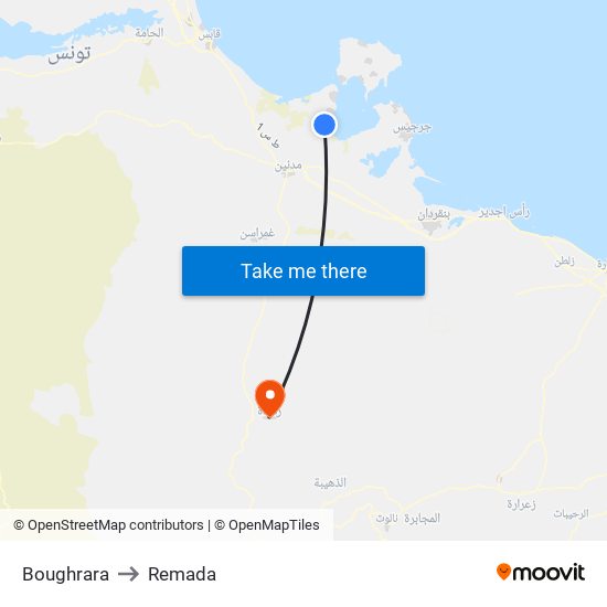 Boughrara to Remada map