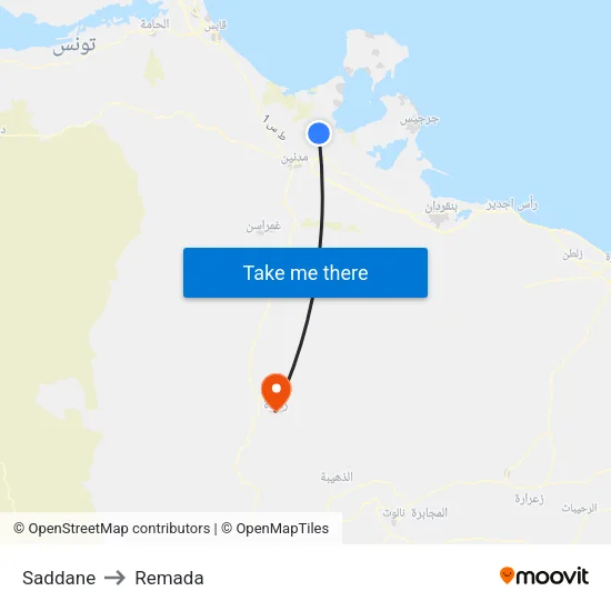 Saddane to Remada map