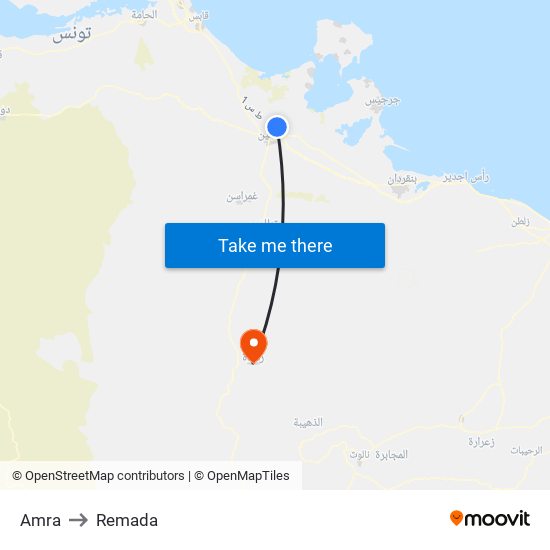 Amra to Remada map