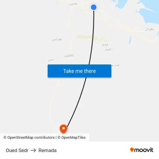 Oued Sedr to Remada map