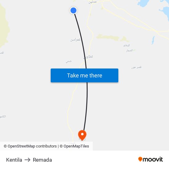 Kentila to Remada map