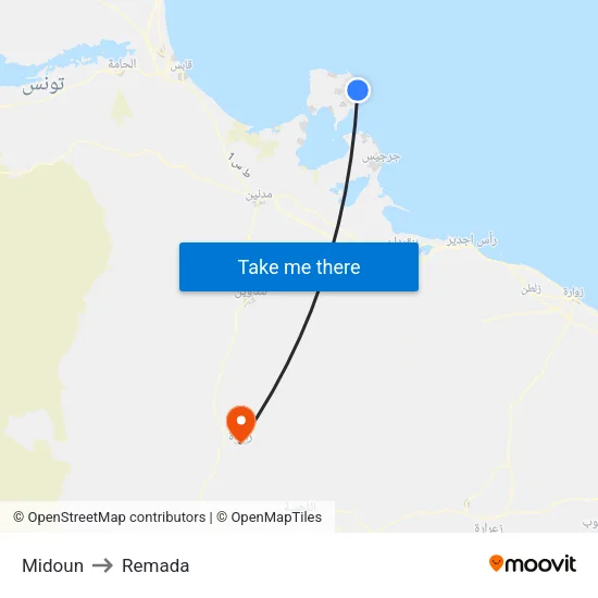 Midoun to Remada map