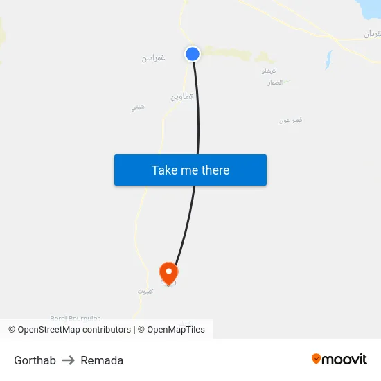 Gorthab to Remada map
