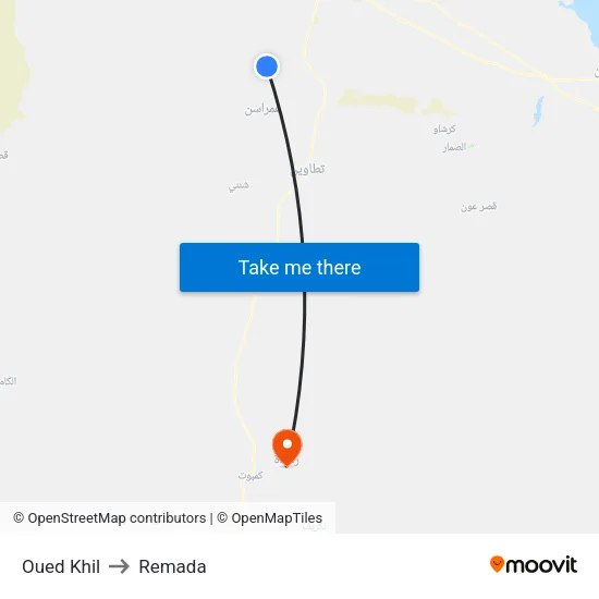 Oued Khil to Remada map