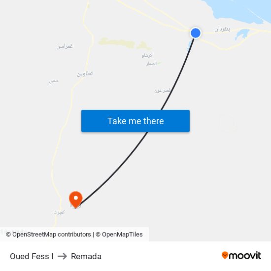 Oued Fess I to Remada map