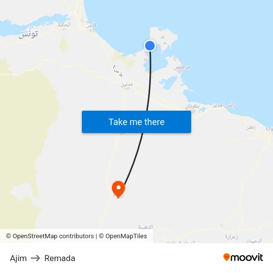 Ajim to Remada map