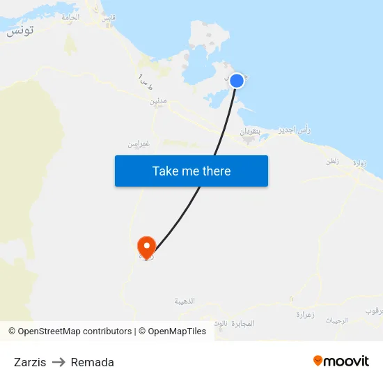 Zarzis to Remada map