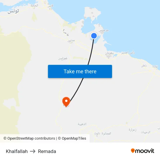 Khalfallah to Remada map